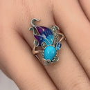 Sterling Silver Simulated Turquoise Fish Ghost Marcasite Ring