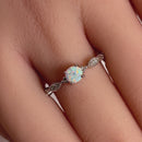 Sterling Silver Vintage Blue Lab Opal & CZ Engagement Ring