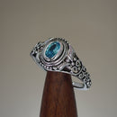 Sterling Silver Austere Oval Cut Aquamarine CZ Ring