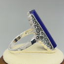 Sterling Silver Blue Lapis Tall Marcasite Ring