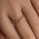 Solid 14K Yellow Gold Beaded V Shape Ring