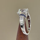 Sterling Silver Clear Emerald Cut Blue CZ Ring