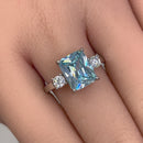 Sterling Silver Triple Rectangular Aquamarine CZ Ring