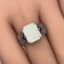 Sterling Silver Mother of Pearl Square Butterfly Marcasite Ring