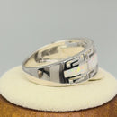 Sterling Silver Greek Pattern White Lab Opal Ring