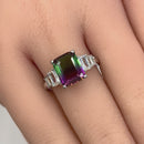 Sterling Silver Bi-Color Purple & Green Ombre CZ Ring