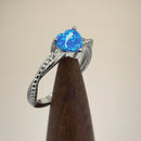 Sterling Silver Blue Lab Opal Heart Beaded Twist Ring