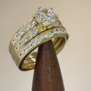 Solid 14K Yellow Gold Round Cut Triple CZ Ring Engagement Set