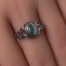 Sterling Silver Austere Oval Cut Aquamarine CZ Ring