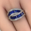 Sterling Silver Emerald Cut Blue Spinel Looping Band Ring