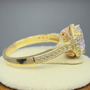Solid 14K Yellow Gold & Rose Gold Plated Round Cut Halo CZ Engagement Ring
