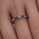 Sterling Silver Aqua Blue & Amethyst Eternity CZ Ring