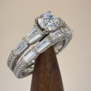 Sterling Silver Vintage Round & Baguette Cut Clear CZ Engagement Ring Set