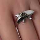 Sterling Silver Shark Black CZ Ring