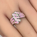 Sterling Silver Crooked Pink Lab Opal Ring