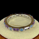 Sterling Silver Aqua Blue & Amethyst Eternity CZ Ring