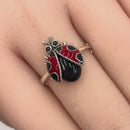Sterling Silver Black Onyx and Enamel Ladybug Ring