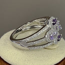Sterling Silver Two-Tone Amethyst Clover CZ Ring