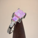 Sterling Silver Pink Lab Opal Square CZ Ring