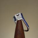 Sterling Silver Elegant Princess Cut Blue Spinel Clear CZ Ring