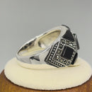 Sterling Silver Black Onyx Pattern Marcasite Ring