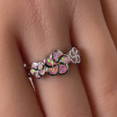 Sterling Silver Plumeria Pink Lab Opal Ring