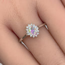 Sterling Silver Oval Iridescent Rainbow Halo CZ Ring