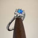 Sterling Silver Dainty Vintage Blue Lab Opal Halo Ring