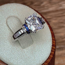 Sterling Silver Clear Emerald Cut Blue CZ Ring