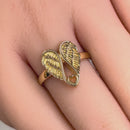 Solid 14K Gold Angel Wings with Heart Ring