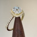 Solid 14K Yellow Gold Cushion Cut Halo CZ Engagement Ring