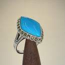 Sterling Silver Simulated Turquoise  Diamond Shape Marcasite Ring