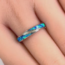 Sterling Silver Blue Lab Opal Band Ring