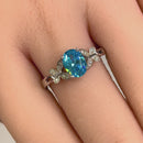 Sterling Silver Double Butterfly Aqua Center Stone CZ Ring