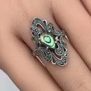 Sterling Silver Pear Shape Abalone Marcasite Ring