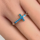 Sterling Silver Blue Lab Opal Cross Ring