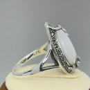 Sterling Silver Pear Shape Mother of Pearl Marcasite Ring