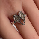 Sterling Silver Angel Wings with Heart Ring
