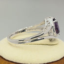 Sterling Silver Filigree Amethyst Oval Halo with Clear CZ Ring