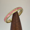 Solid 14K Gold Pink Enamel Rope Band Ring