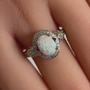 Sterling Silver Elegant White Oval Lab Opal CZ Ring