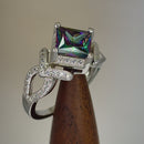 Sterling Silver Large Rainbow Princess CZ Pave Ring