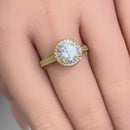 Solid 14K Yellow Gold & Rose Gold Plated Round Cut Halo CZ Engagement Ring