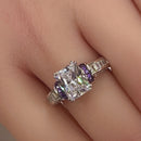Sterling Silver Clear Emerald Cut Amethyst CZ Ring
