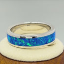 Sterling Silver 5.5mm Blue Lab Opal Eternity Band Ring