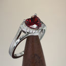 Sterling Silver Heart Shape Garnet CZ Ring