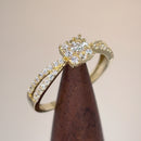 Solid 14K Yellow Gold Modern Square Round CZ Ring