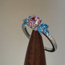 Sterling Silver Flower Leaves Pink and Blue CZ Ring