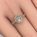 Solid 14K Yellow Gold Pear Cut Halo CZ Engagement Ring