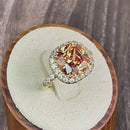 Sterling Silver Two Tone Gold Plated Halo Cushion Cut Champagne CZ Ring
